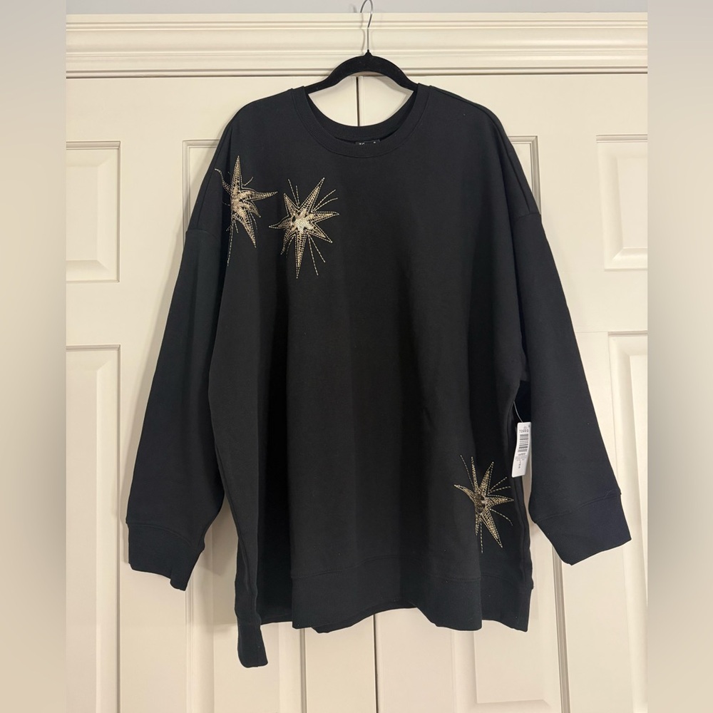 NWT Torrid Black & Gold Sequin Star Burst Starburst Sweatshirt Size 4X 26